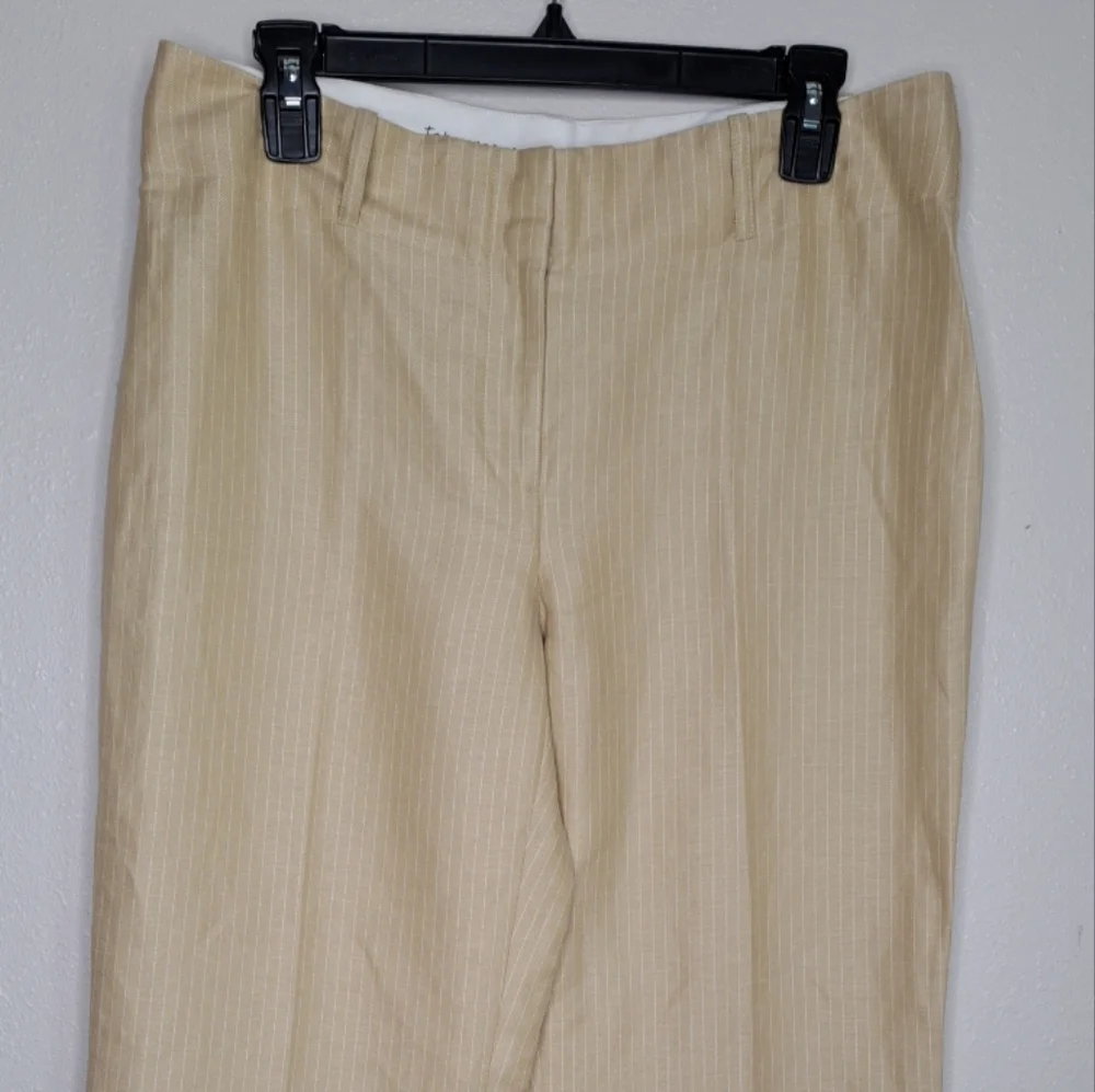 Women’s Tape Measure Beige Striped Linen Blend Career Style Pants Size 10 - Picture 5 of 16